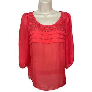 SOPRANO Women's Dark Coral Sheer Blouse Size Small